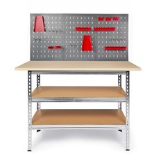 Werkstatt Set Werkbank Uwe Werktisch mit Lochwand und Hakensortiment rot Ondis24