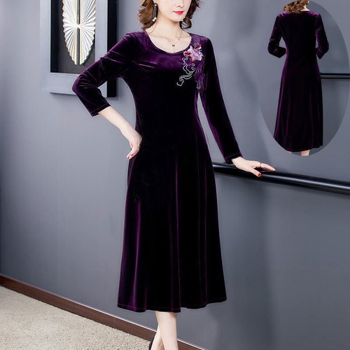 Damen samt langärmliges kleid - langärmliges,