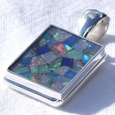 OP16 Opal SILBER 925 30mm Anhänger f. Kette silver 925 Dublette Mosaik pendant