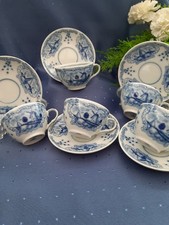 August Warnecke Delfzijl Weiß Blau mit Mühlenmotiv 5 Kl. Teetassen m. U.T. 