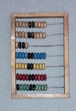 Vintage Rechenrahmen Rechenhilfe Abakus mit Kugeln Holz Antik Nachkriegsimpro