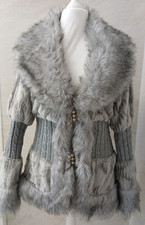 Fee Red, Lange Jacke, Kurzmantel mit Kunstfell, Kunstpelz, grau, neu, Größe L