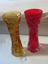 2 Kristall Vasen, Gold und Rot