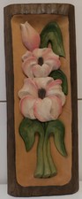 Holzbild geschnitzt Blume bunt