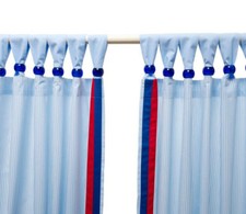 Kinderzimmer Baumwoll-Vorhänge Gardinen helllblau gestreift 150x300cm  Extrahöhe