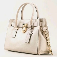 Michael Kors MK Hamilton Damen Tasche Beige Ivory Handtasche Leder Original