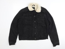 Denim Co Damen schwarz Sherpa Kragen Jeansjacke Größe 8