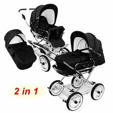 EICHHORN Retro Kombikinderwagen, schwarz - umbaubar zum Sportwagen - 0-3 Jahre