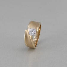 Ring Solitär 585/14k Gelbgold mattiert und poliert mit Zirkonia