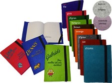 Filz Einband/Buch Umschlag m.Notizbuch A5 mit Name & Motiv/Sternzeichen bestickt