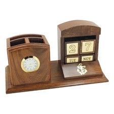 Würfel-Kalender/Stifthalter & Uhr aus Holz/Messing 22 x 9 cm Sea-Club