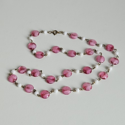 Vintage glasperlen kette rosa - vintage,