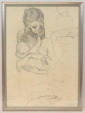 Mutter mit Kind Studie Kohlezeichnung nach PICASSO datiert 19…? (BM1122)