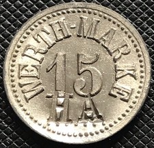 15 Pfennigs Werth-Marke Countermarked "HA" Handelsmarke Zink