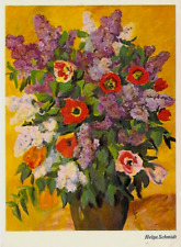 Blumen AK Künstler Helga Schmidt Anemonen und Flieder
