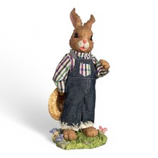 Osterhase Figur Polyresin Stoff Jeans Deko Vintage Landhaus Frühling Ostern