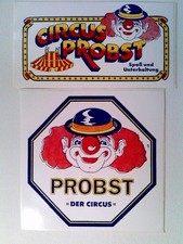 Zirkus, 2 versch. Aufkleber Circus Probst, selbstklebend, ca. 1980