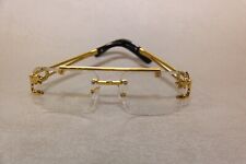 RAHMENLOSE BRILLE SONNENBRILLE GLÄSER KLAR  SCHARNIERE MIT TIGER GOLDFARBEN