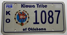 USA Nummernschild Oklahoma "Kiowa Tribe" mit Wappen.  Indianplate. 1087.