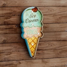 Blechschild Eiswaffel LED Beleuchtet   geprägt Eiswaffel Eis Bar Neu 41x19x5cm