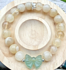 Grüne Schleife Fluorit + Achat Armband Stretcharmband Edelstein Kristall 10 mm