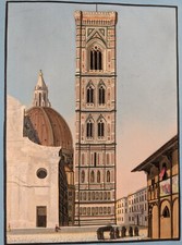 Campaniele di Firenze, Florenz, Umrissradierung, Gouache, um 1820