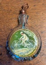 tolles Radfahrer Schnupftabak Flascherl Bixl Flasche Glas bemalt