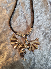 Kette Drache, silber, schwarzes Textilband , Gothik, Mittelalter,