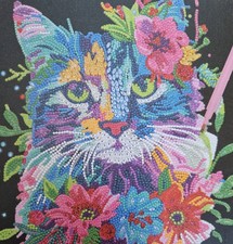 Canvas Diamond Painting Erwachsene Katze Blumen auf Keilrahmen 30 x 30 Bilder