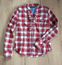ZARA WOMAN Damen Holzfäller Hemd Bluse langarm Rot weiß kariert Rüschen Gr. S