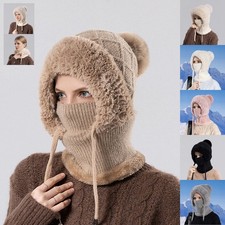 Warm Strickmütze Damen Wintermütze Frauen Sturmhaube Verstellbare Gesichtsmaske