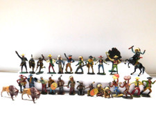 Merten Zinn ca 4,5cm Figur Cowboy + Indianer Pferd Büffel Reiter Waffen - Set N7