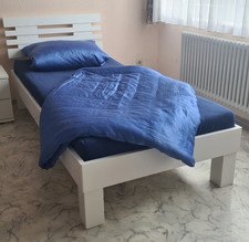 EINZELBETT BUCHE MASSIV WEISS LACKIERT MASSIVHOLZBETT  90X200 BETTGESTELL NEU