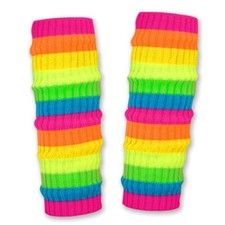 1 Paar Grobstrick Bein Stulpen bunt gestreift Regenbogen Beinwärmer Hippie 80er