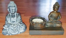 Buddha Dekofiguren, silber-schwarz bzw. braun mit Teelichthalter, Kunststoff