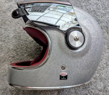 BELL Bullitt Silver Metal Flake Retro Custom Motorrad Helm +2x Visier,Biker,Gr.L