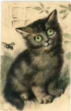 Wackelaugen Künstler Ak Braune Katze mit Plastikaugen,... - 4106023