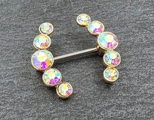 Nippelpiercing Gold Steinchen Zirkonia 1,6x16mm Brust Stab Barbell Rainbow