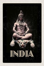 Blechschild 18x12 Indien Gott Buddhismus Löwe Meditieren Wand Deko Bar Kneipe Sa