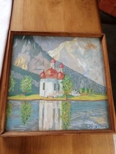 Bild Aquarell  signiert Jörg Ma....? Berge  in Holzrahmen Sammler Dachbodenfund