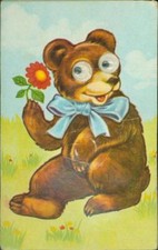 13813521 - Baer mit Schleife Blume Wackelaugen aus Plastick Quietsche AK gibt