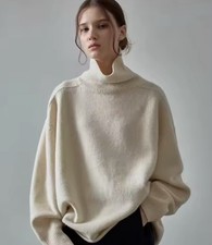 100% Kaschmir Pullover Damen Oversize Rollkragen Schwarz Braun Weiß Premium Knit