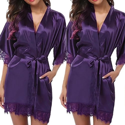 Damen satin morgenmantel mit - morgenmantel,