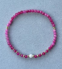 Elastisches Armband aus Natursteinen: Rosa Turmalin, Süßwasserperle