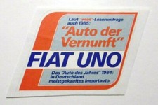 Werbe-Aufkleber Fiat Uno Auto der Vernunft 1985 Auto des Jahres 1984 6,5 x 5 cm