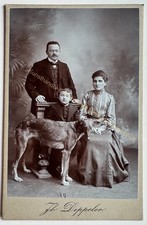 orig. KAB Kabinett Foto Fotografie alt Bild Mode um 1890 Bern Familie Hund Tier