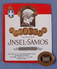 altes Weinetikett Musteretikett Etikett Label Feinster Insel Samos Illert Hanau