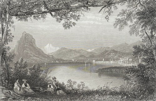 Lugano see tessin - lugano-see, lithographie
