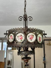 Rustikale antik Decken/Hängelampe Schmiedeeisen mit Kupfer und Keramik Muster