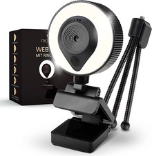 1080p Webcam mit Mikrofon und Ringlicht  Mondea–Full HD USB Kamera für PC – Neu